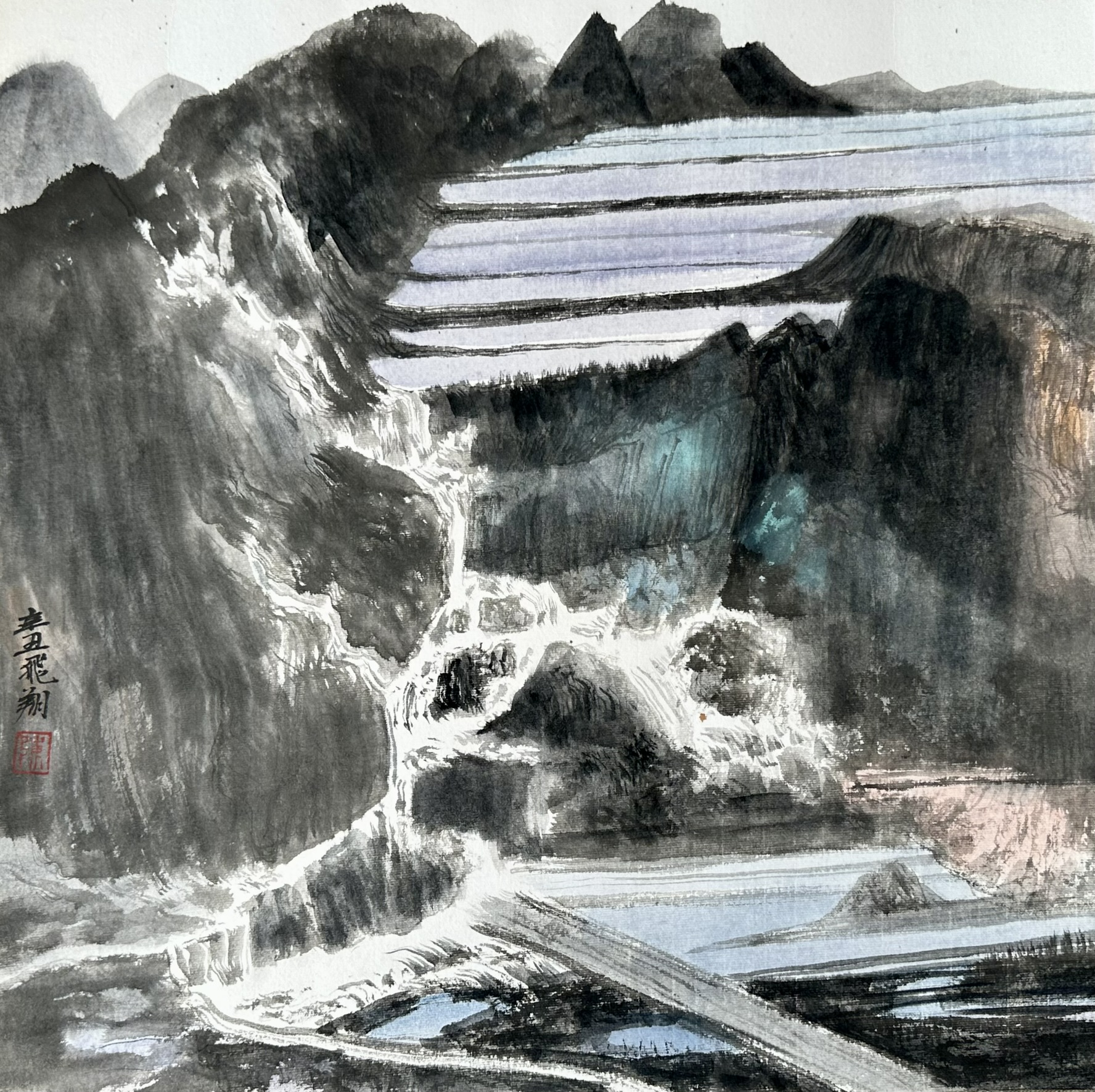 陳飛翔 「山水画」縦50cmx横50cm 東方美術館所蔵 – 国際美術研究所