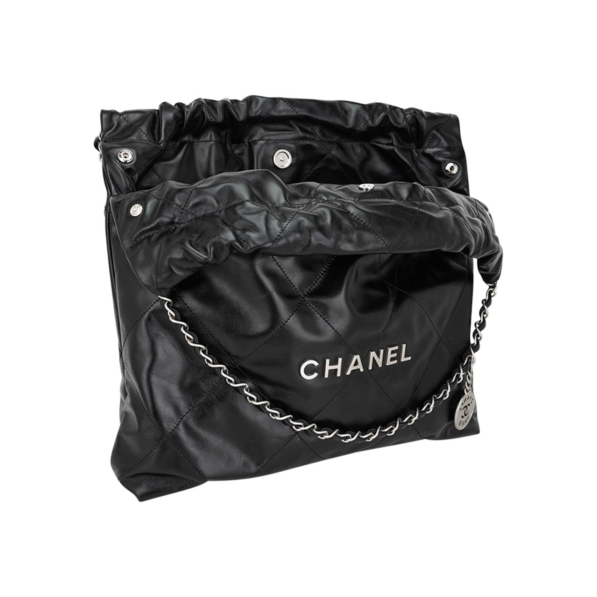 CHANEL キルティング バッグ Chanel Black Quilted Glazed Leather