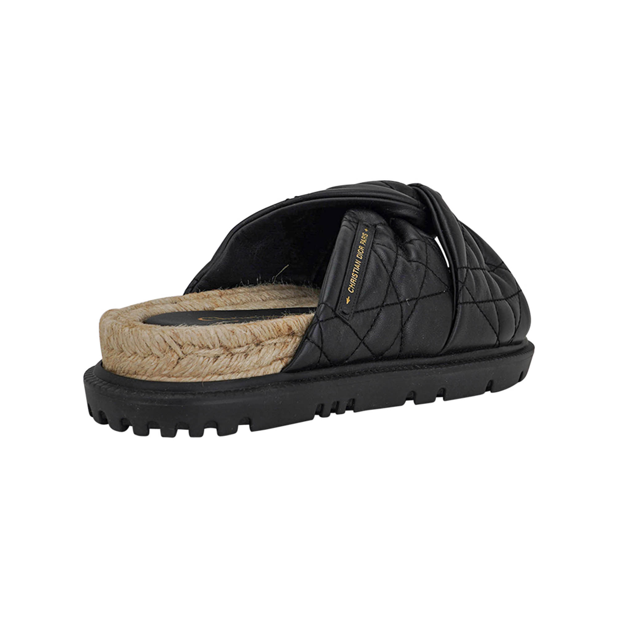 Christian Dior Cannage Dtwist Espadrille Slide Sandals Black