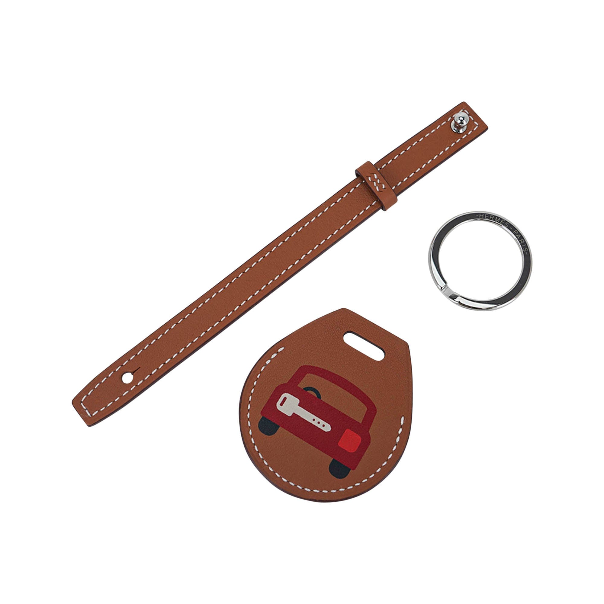 Hermes Apple AirTag Key Ring Printed Rear Gold Swift Leather