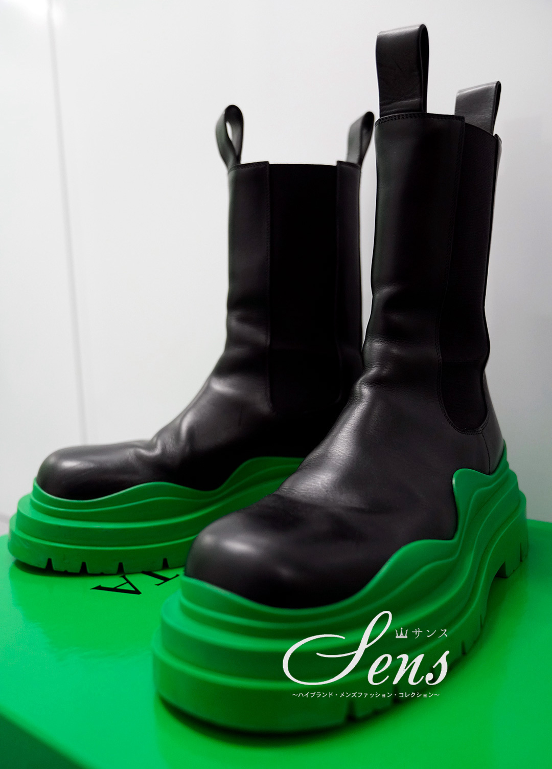 BOTTEGA VENETA 21AW LOOK27 グリーンソール タイヤブーツ | SENS