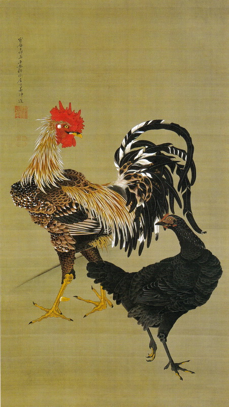 動植綵絵 07 大鶏雌雄図 Taikei Siyu-zu(Rooster and Hen) | 伊藤若冲