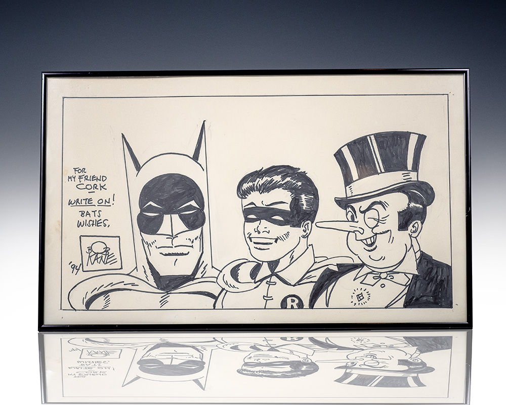 Bob Kane and Cork Millner Signed Original Oversized Batman Sketch