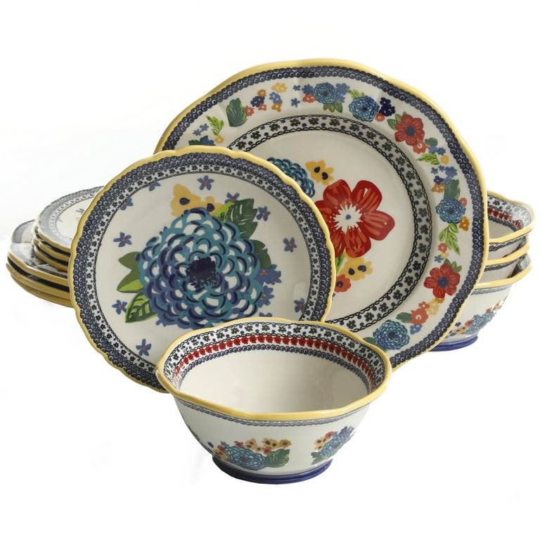 The Pioneer Woman Dazzling Dahlias 12-Piece Dinnerware Set