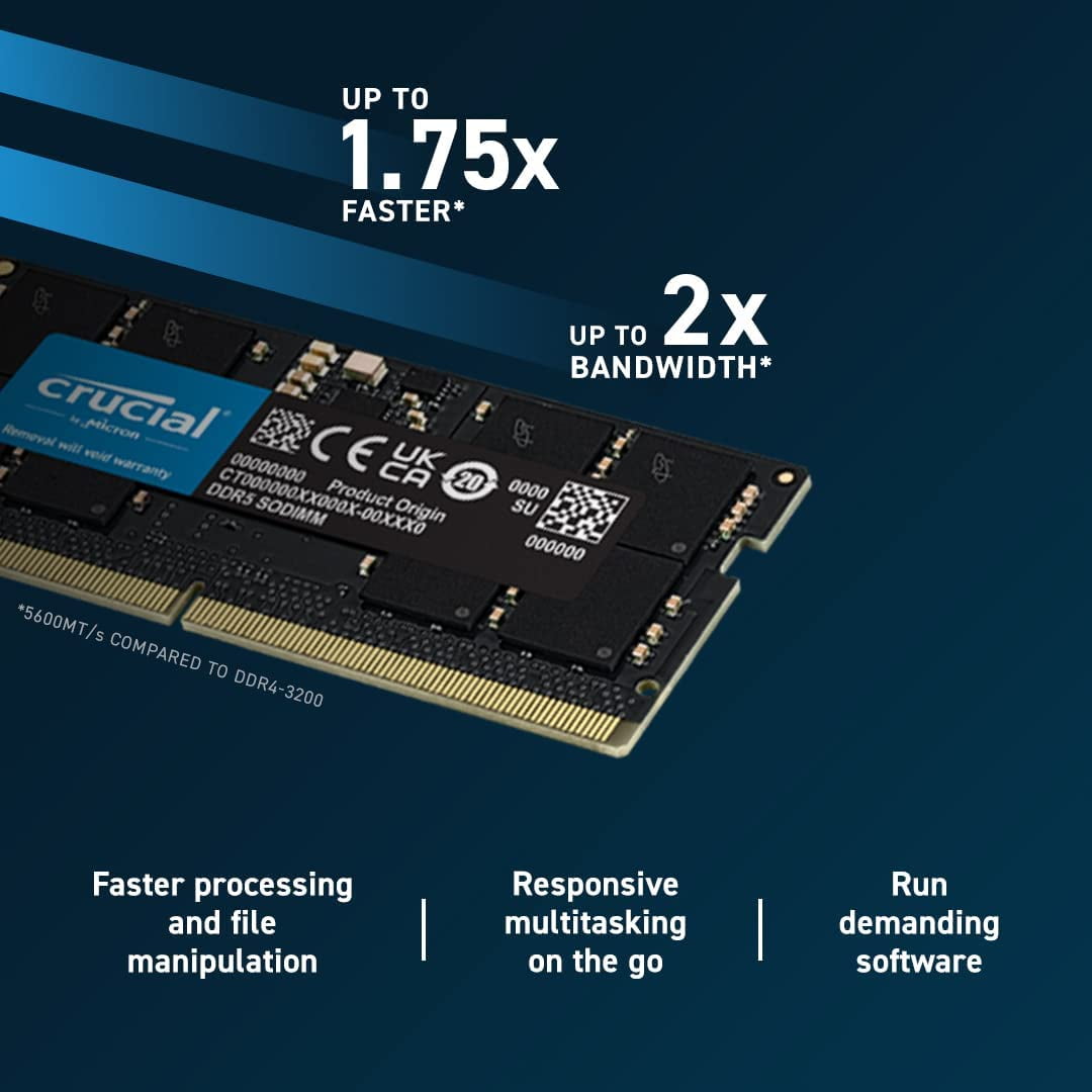 Crucial RAM 16GB DDR5 5600MT/s (or 5200MT/s or 4800MT/s) Laptop