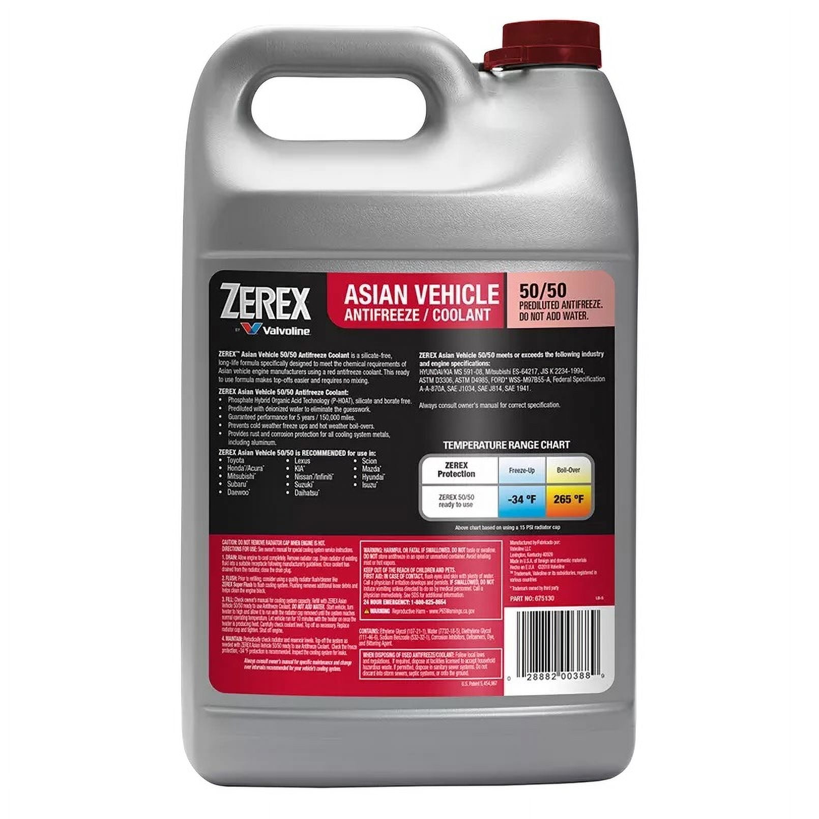 Zerex Engine Coolant 675130 Pre-Mixed 50-50; Red; 1 Gallon Jug
