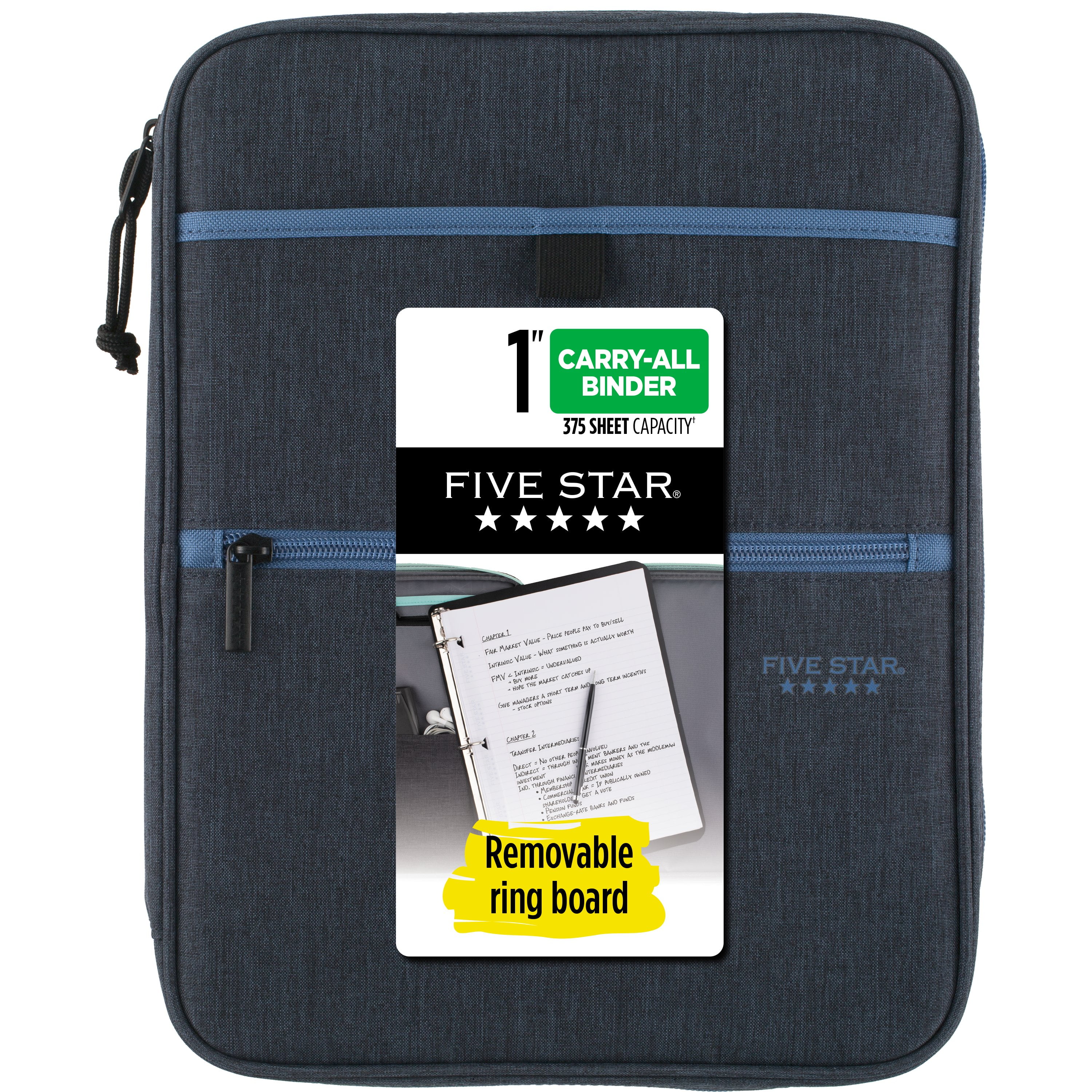 Five Star 1 Carry-All Zipper Binder 375 Sheet Capacity BlackGray