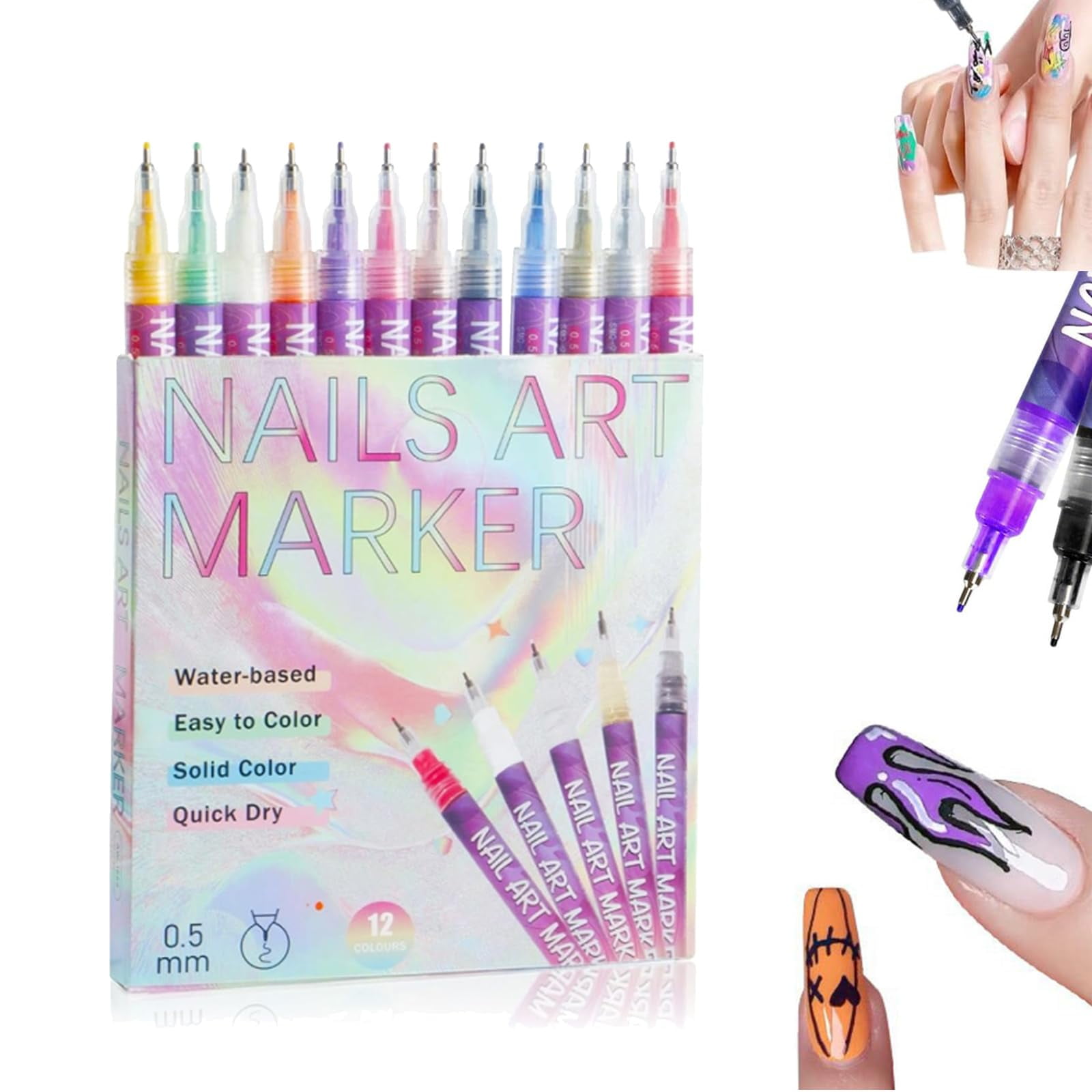 12 Colors 3D Nail Polish Pens for Painting, Nail Art Pens Set