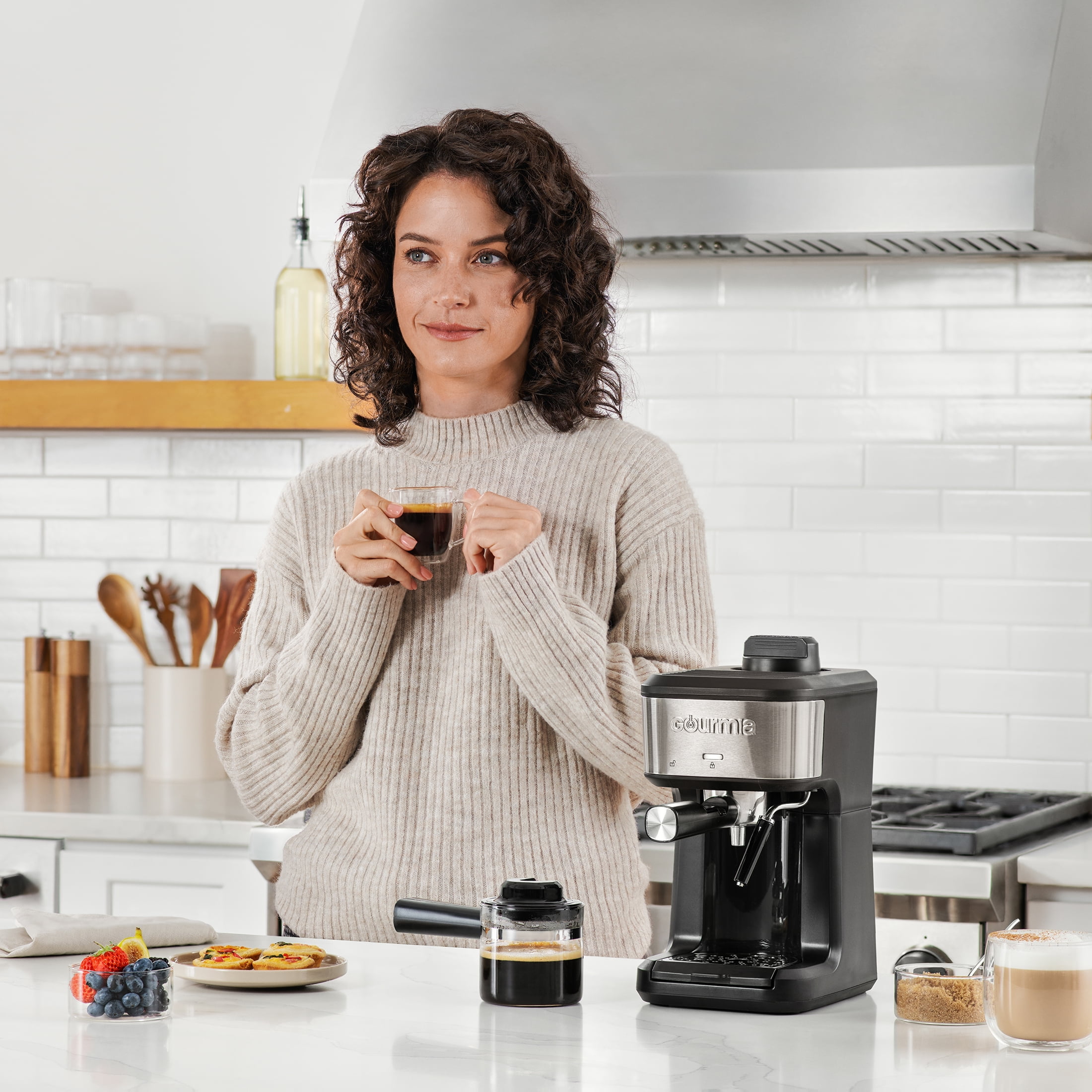 Gourmia 4-Shot Steam Espresso, Cappuccino, and Latte Maker with