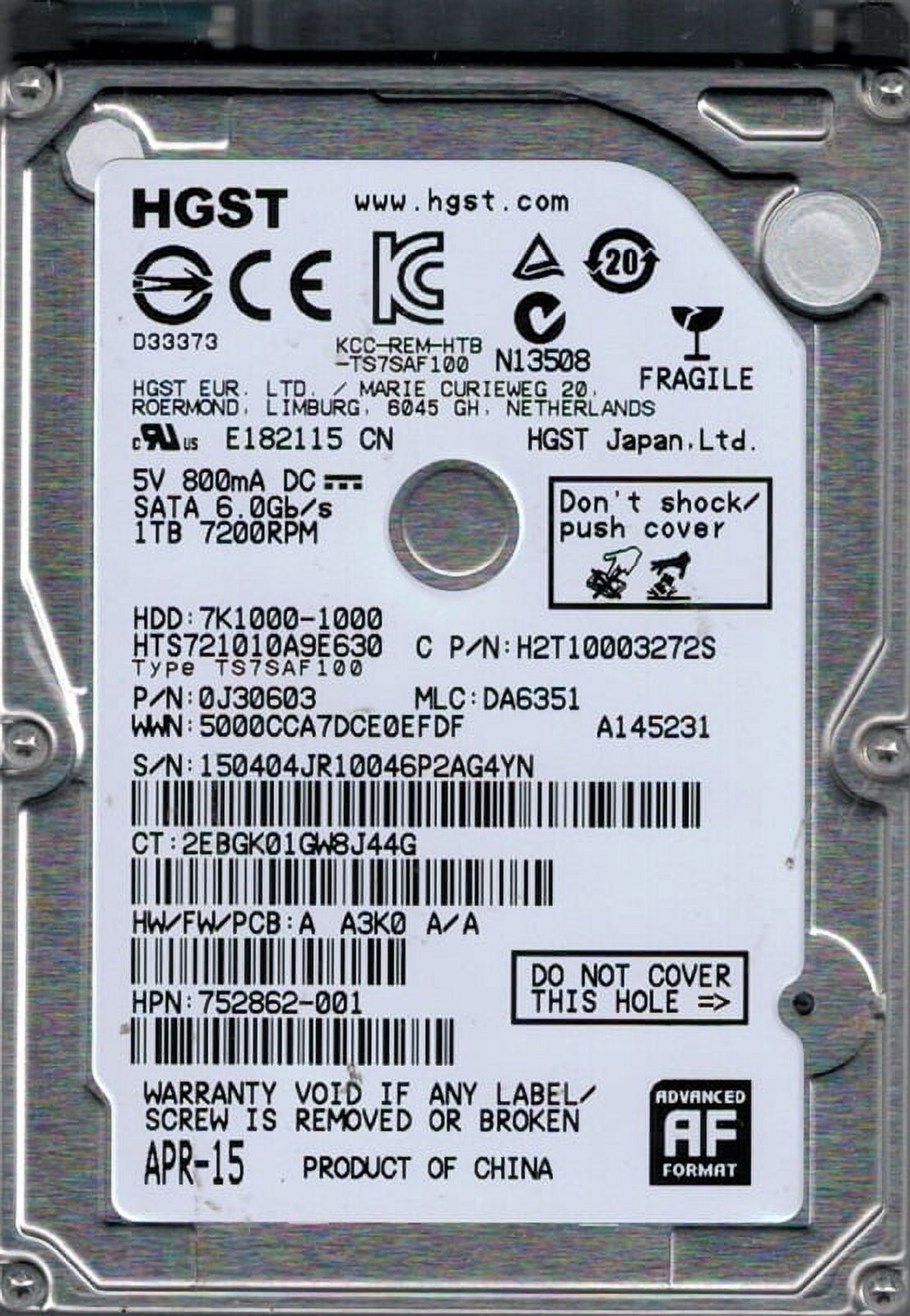 HGST HTS725050A7E630 P/N: 0J32835 MLC: DA5337 500GB China