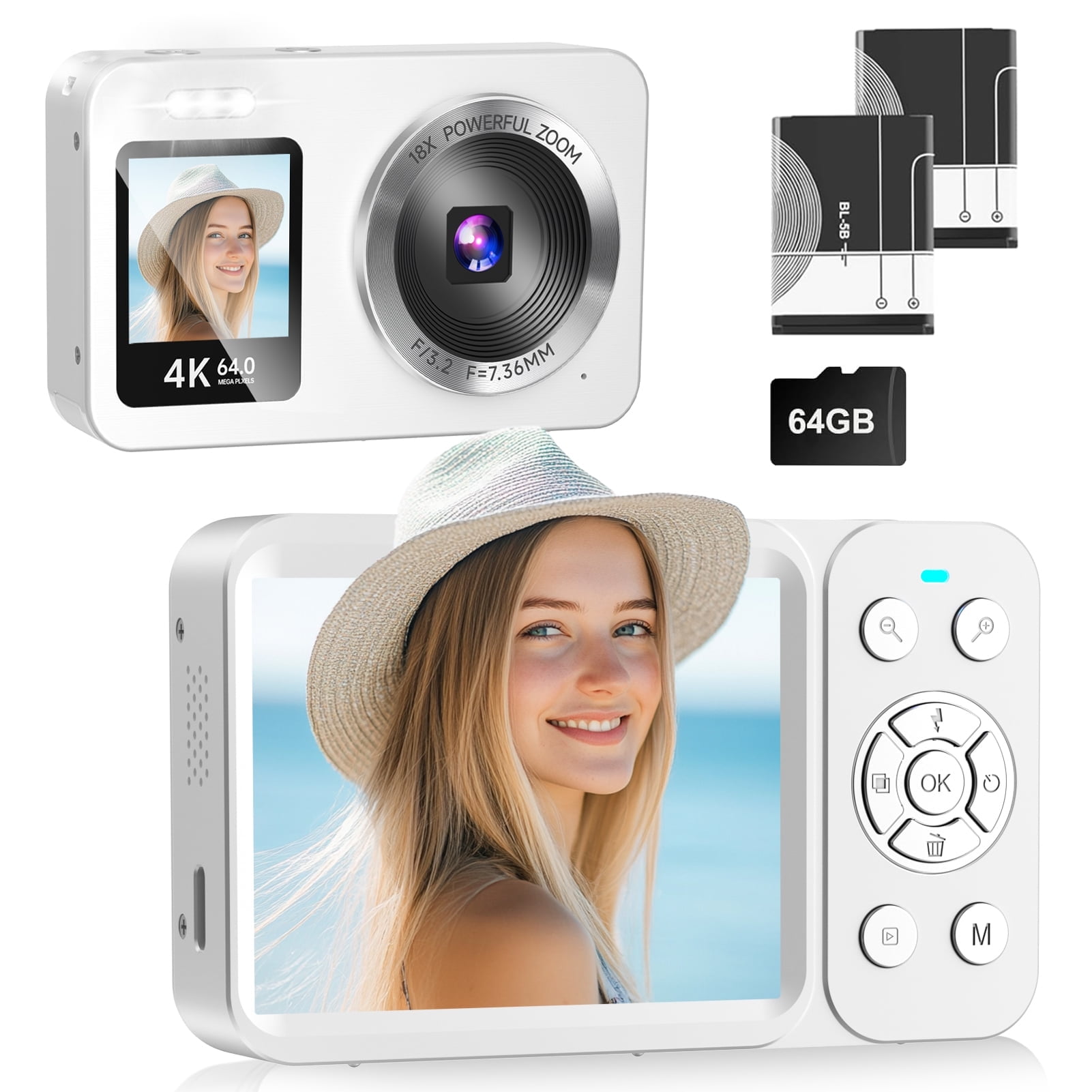 Froura 4K Digital Camera 64MP, Dual Screen, 18X Zoom, 64GB SD Card