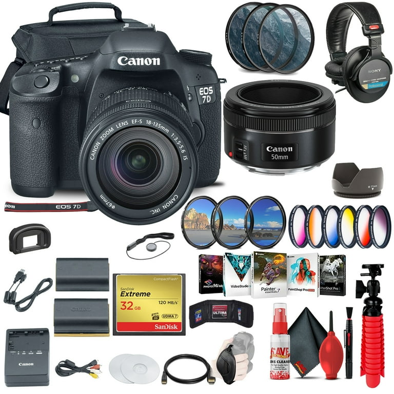 Canon EOS 7D DSLR Camera with 18-135mm Kit (3814B016) + EF 50mm