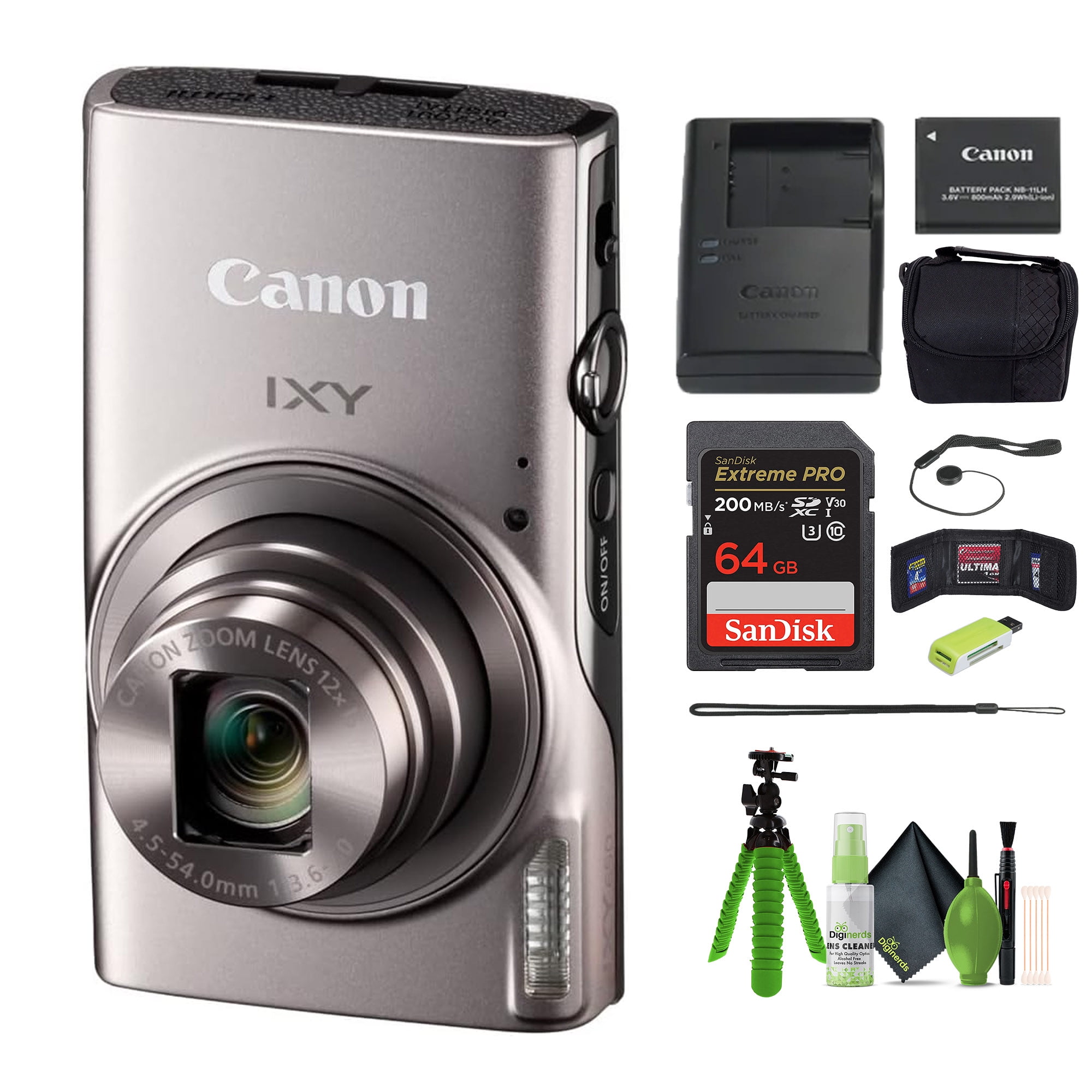 Canon IXY 650 Digital Camera, 12x Zoom, Full HD, Silver Bundle