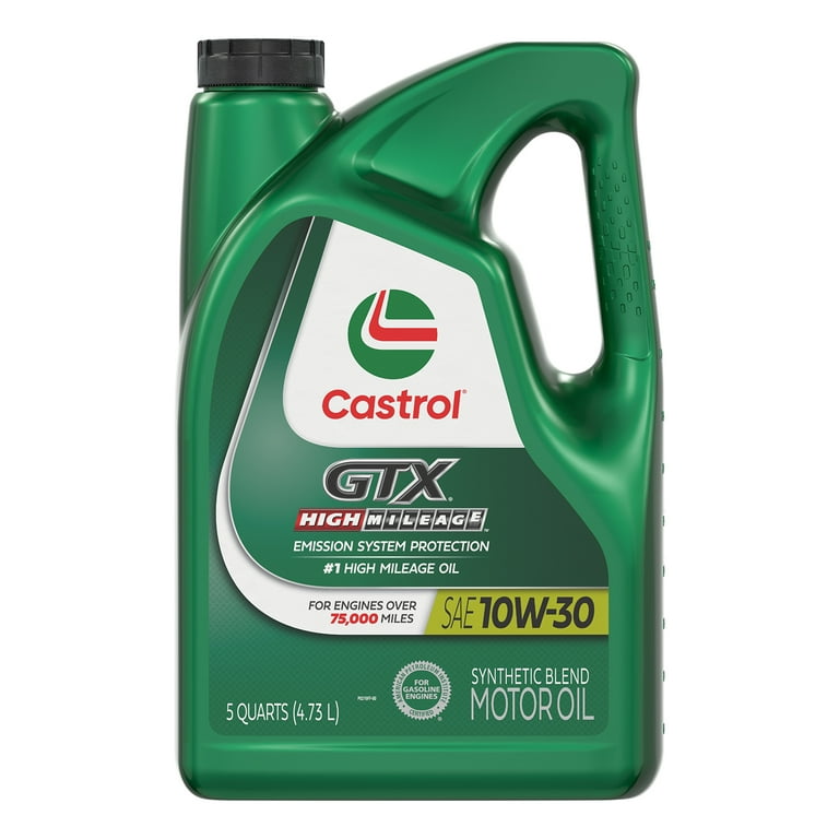 Castrol GTX 10W-30 High Mileage Engine Oil, Synthetic Blend, 5