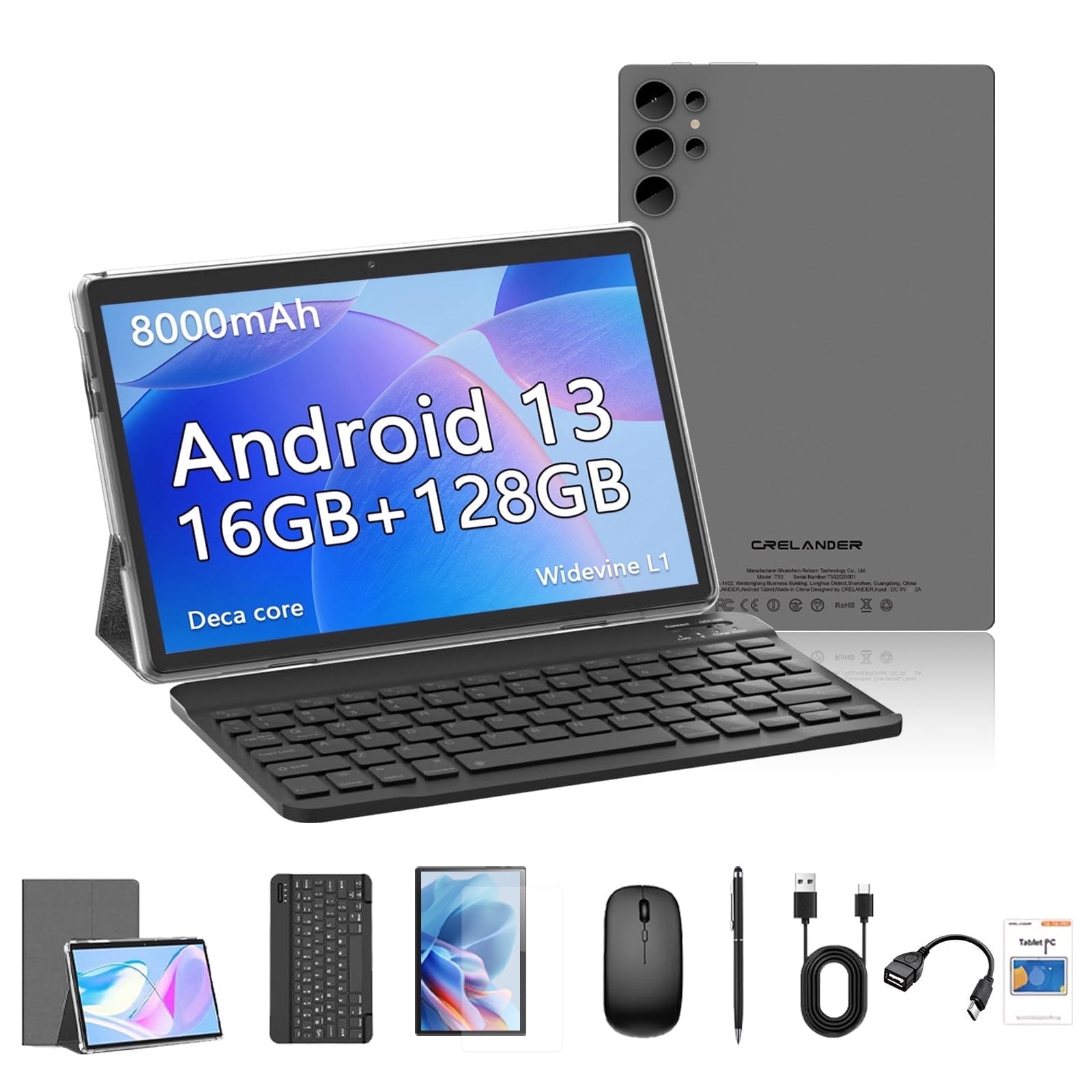 Crelander Tablet 10.4 inch Android 13,16GB RAM+128GB ROM, 1TB