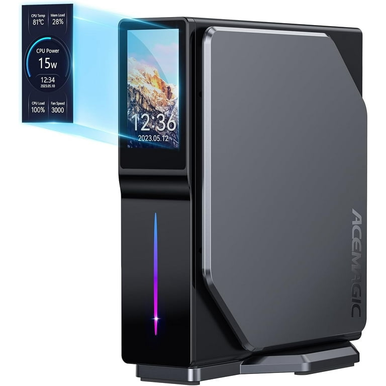 ACEMAGIC Prebuilt S1 Mini PC, Small Desktop System with DIY LCD