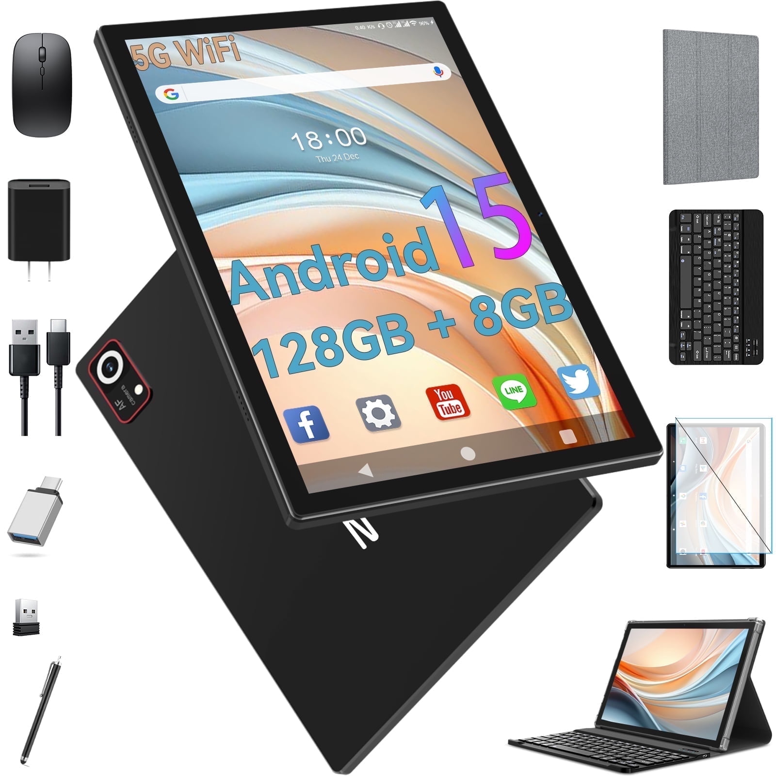 Android 15 Tablet,10 Inch Android Tablet,128GB+8GB+1TB Expand,5G