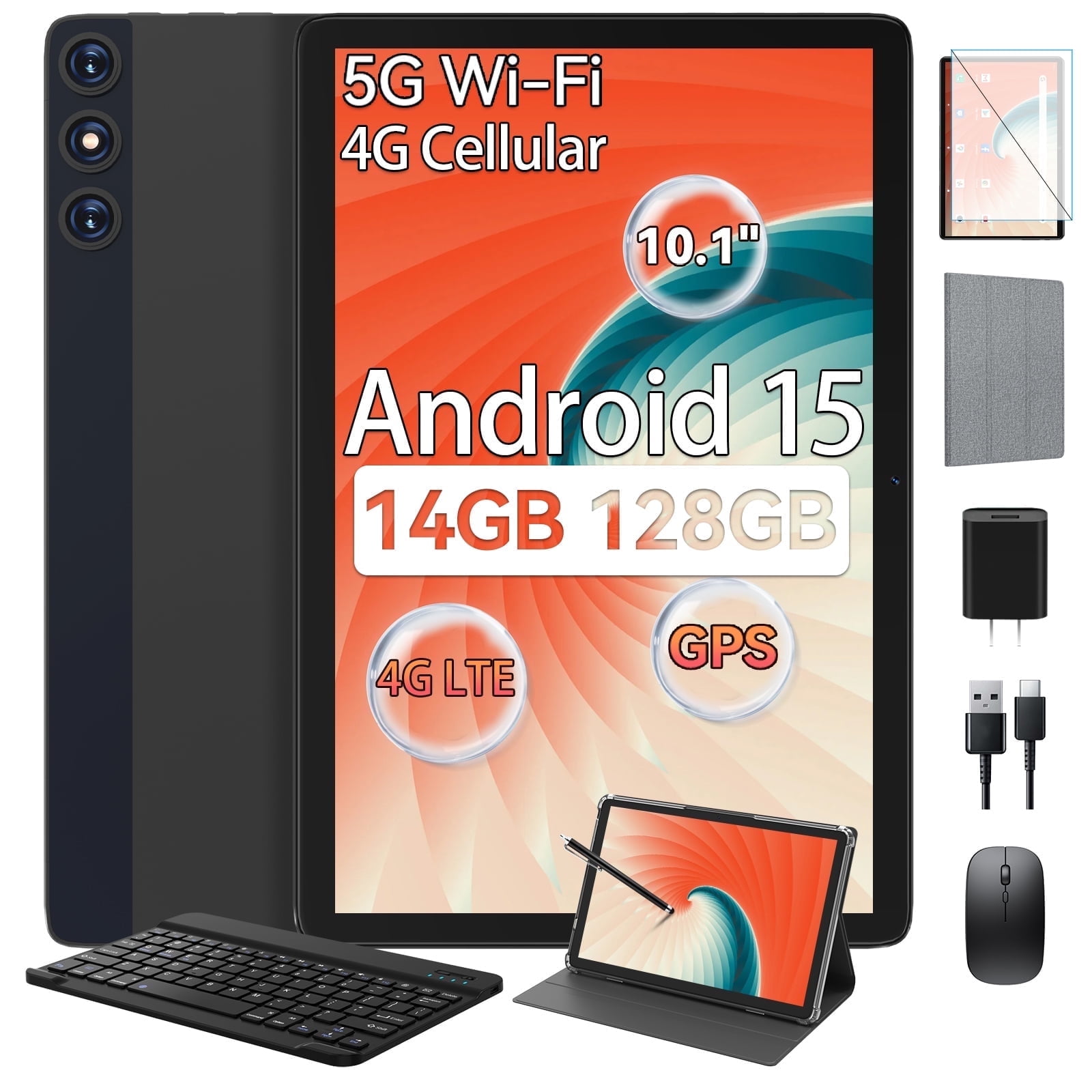 Android 15 Tablet,128GB+14(8+6 Expand)GB,10inch 4G Phone Tablet,5G