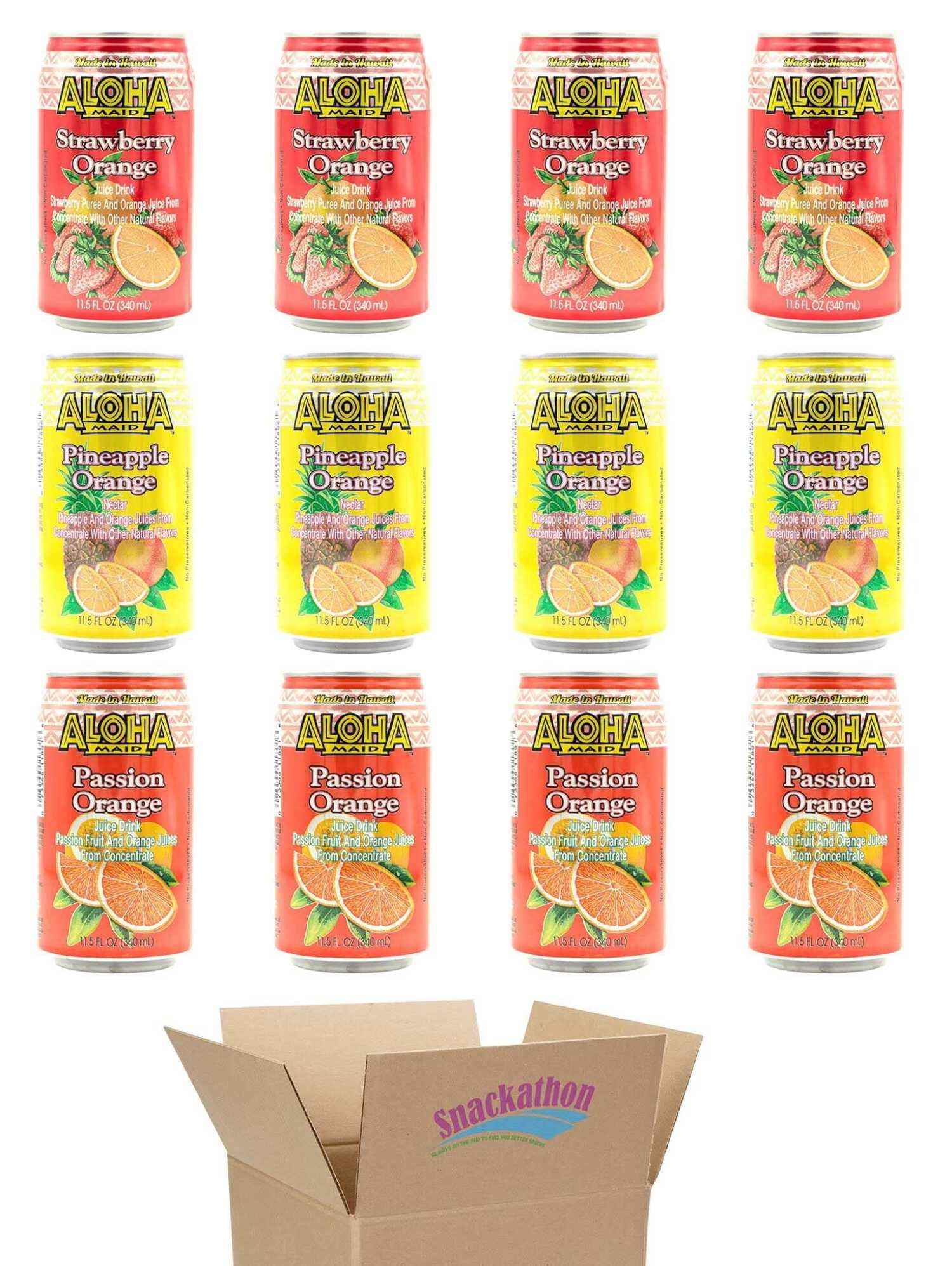 Aloha Maid Drinks, Orange Variety Pack, 3 Flavors, 4 Cans per