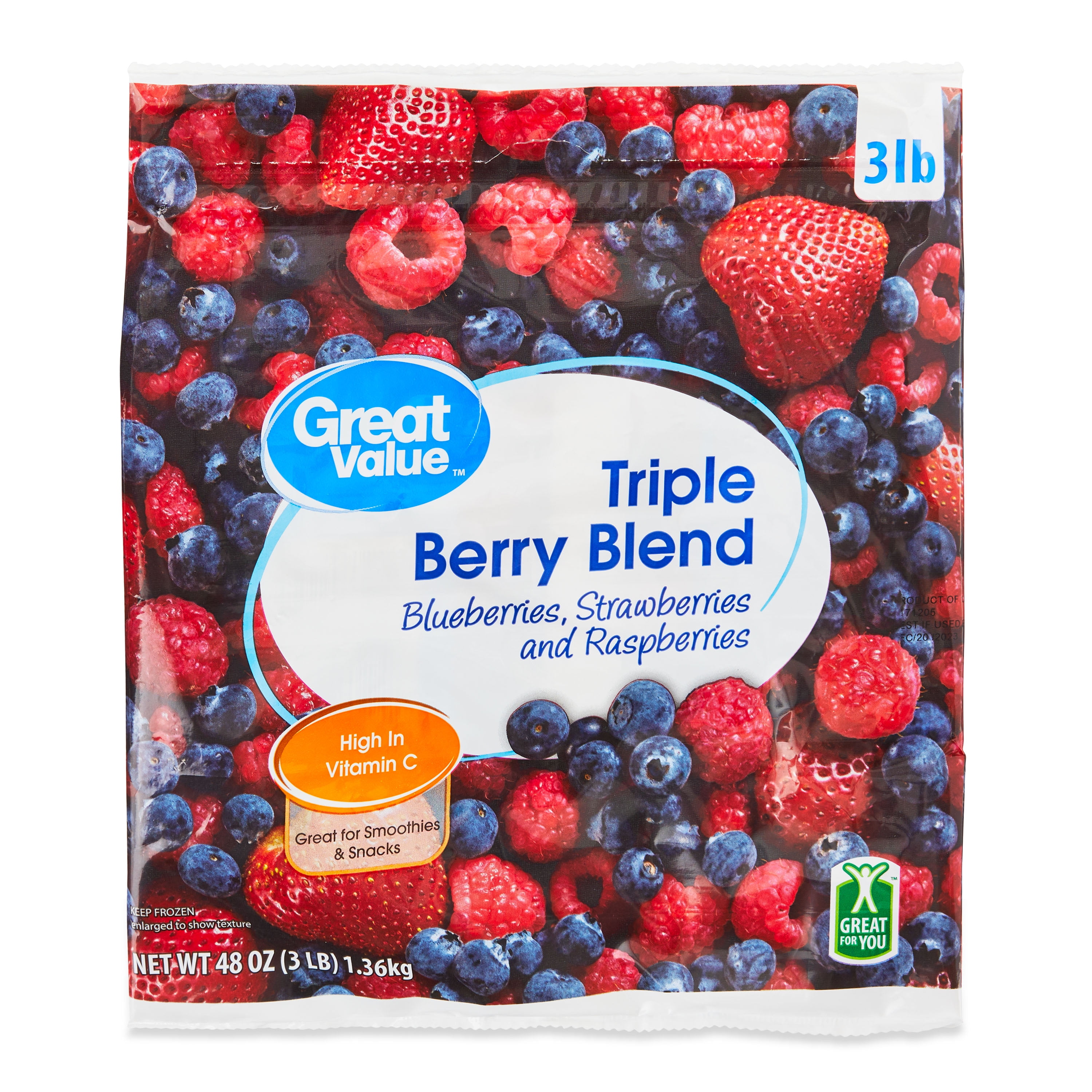Great Value Triple Berry Blend 48 oz Frozen with Blueberries