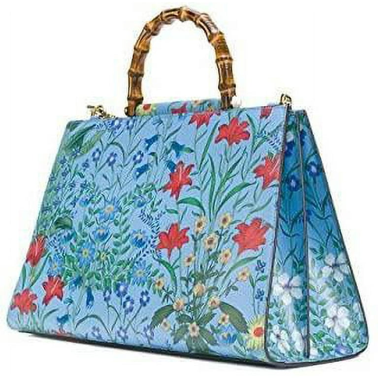 Gucci Flora Azure Shanghai Blue Large Floral Handbag Italy Bag