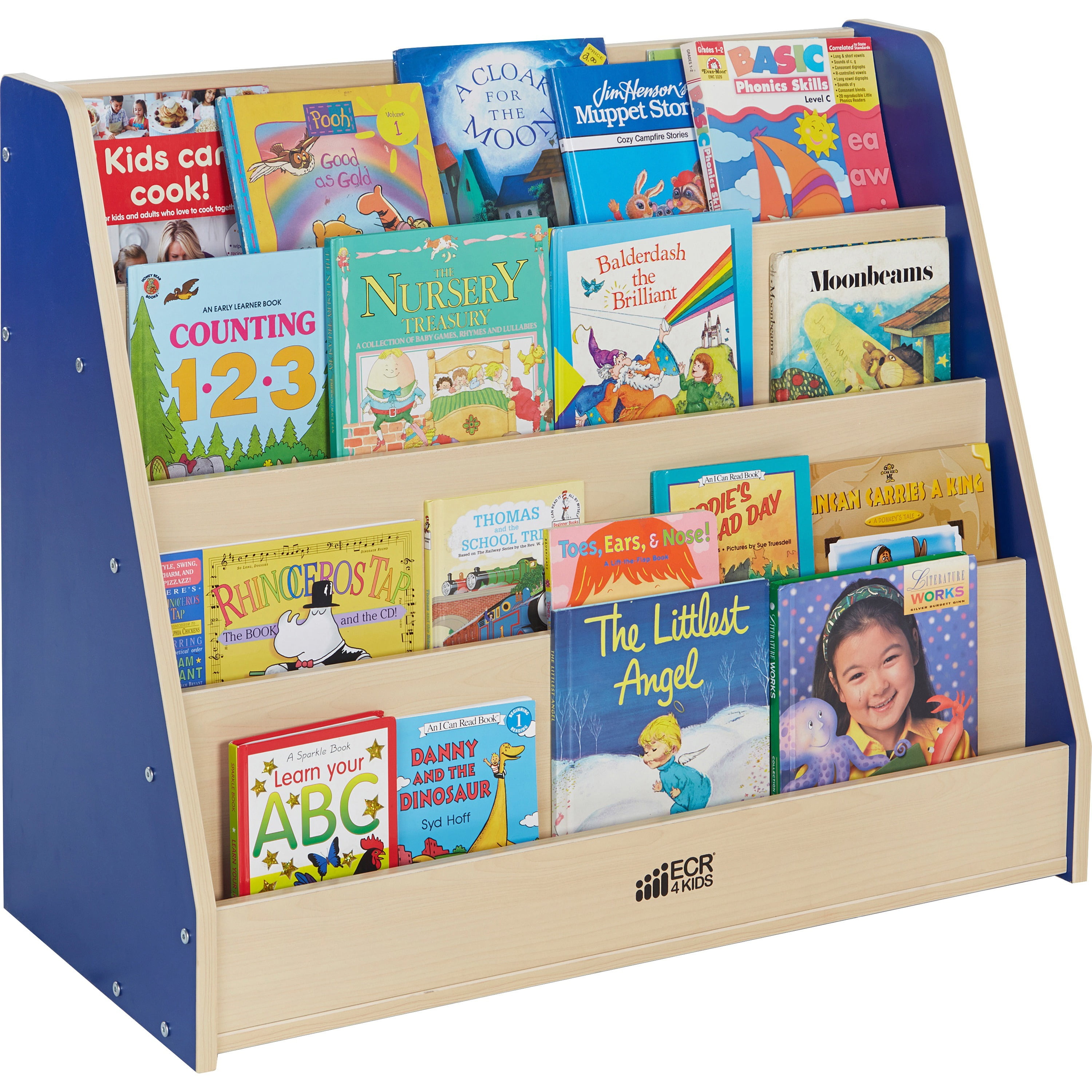 Ecr4Kids Colorful Essentials Kids Bookshelf, 4-Tier, Multiple