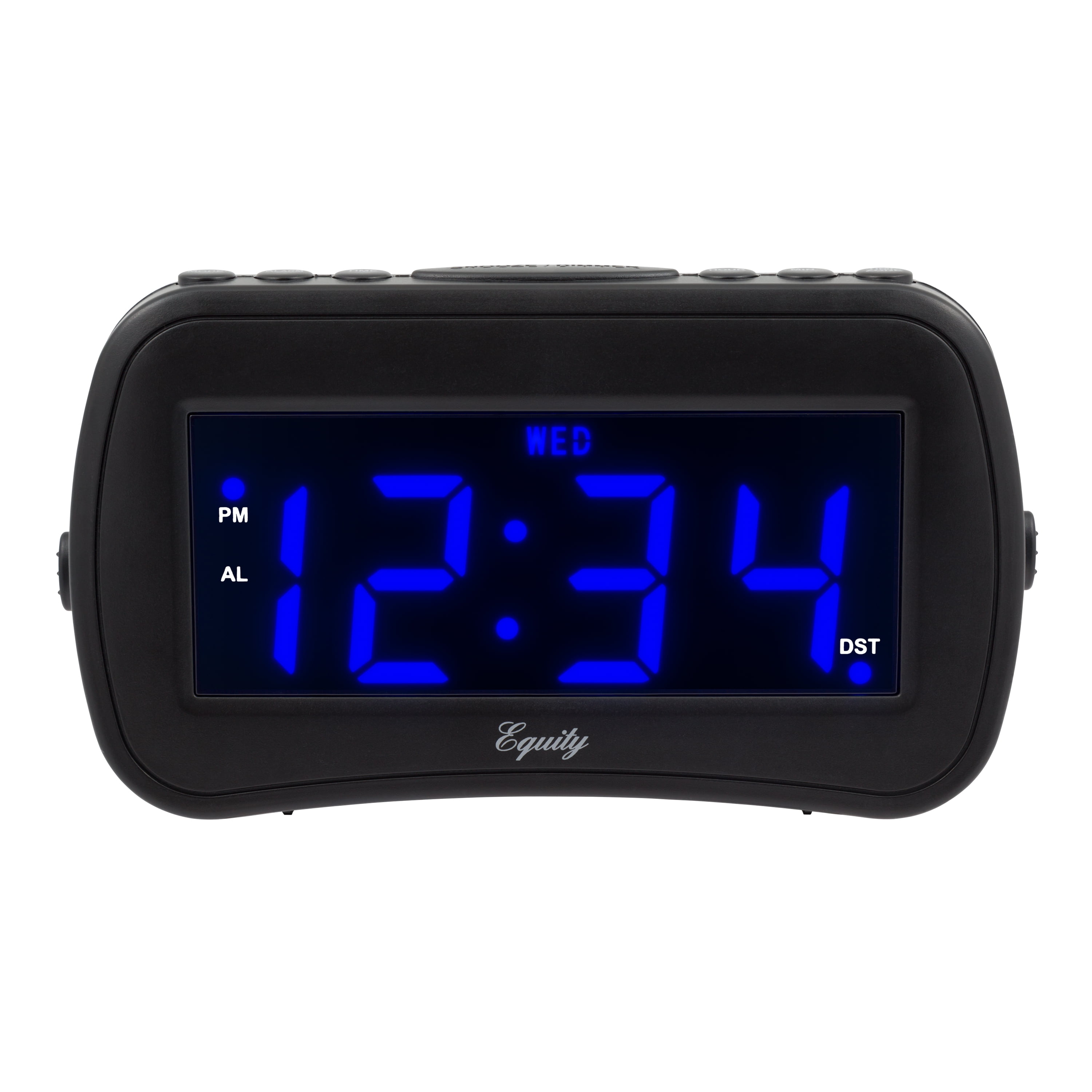 Equity 1.4 in. Day of Week Insta-Set Black LCD Alarm Clock, 30022