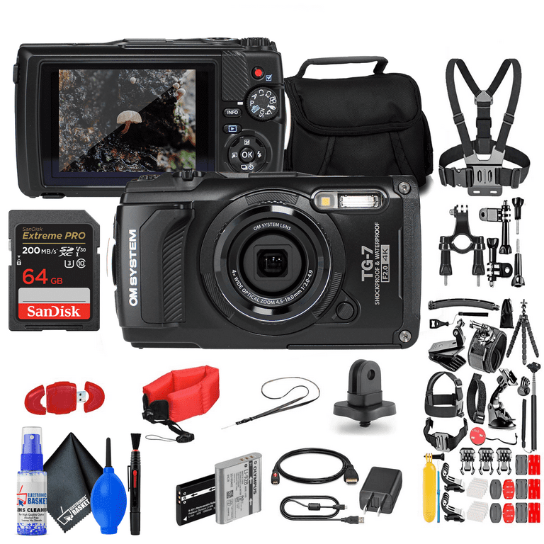 OM SYSTEM Olympus Tough TG-7 Black Underwater Camera with 50-Piece