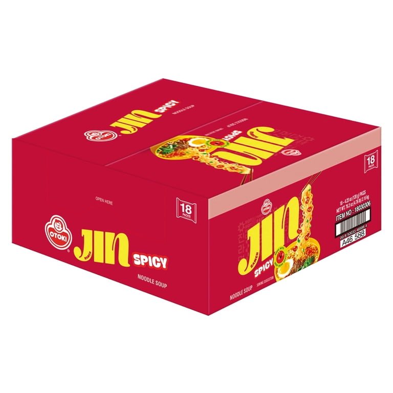 OTOKI Jin Ramen Spicy Noodle Soup, Beef Bone Broth, 4.23oz x 18