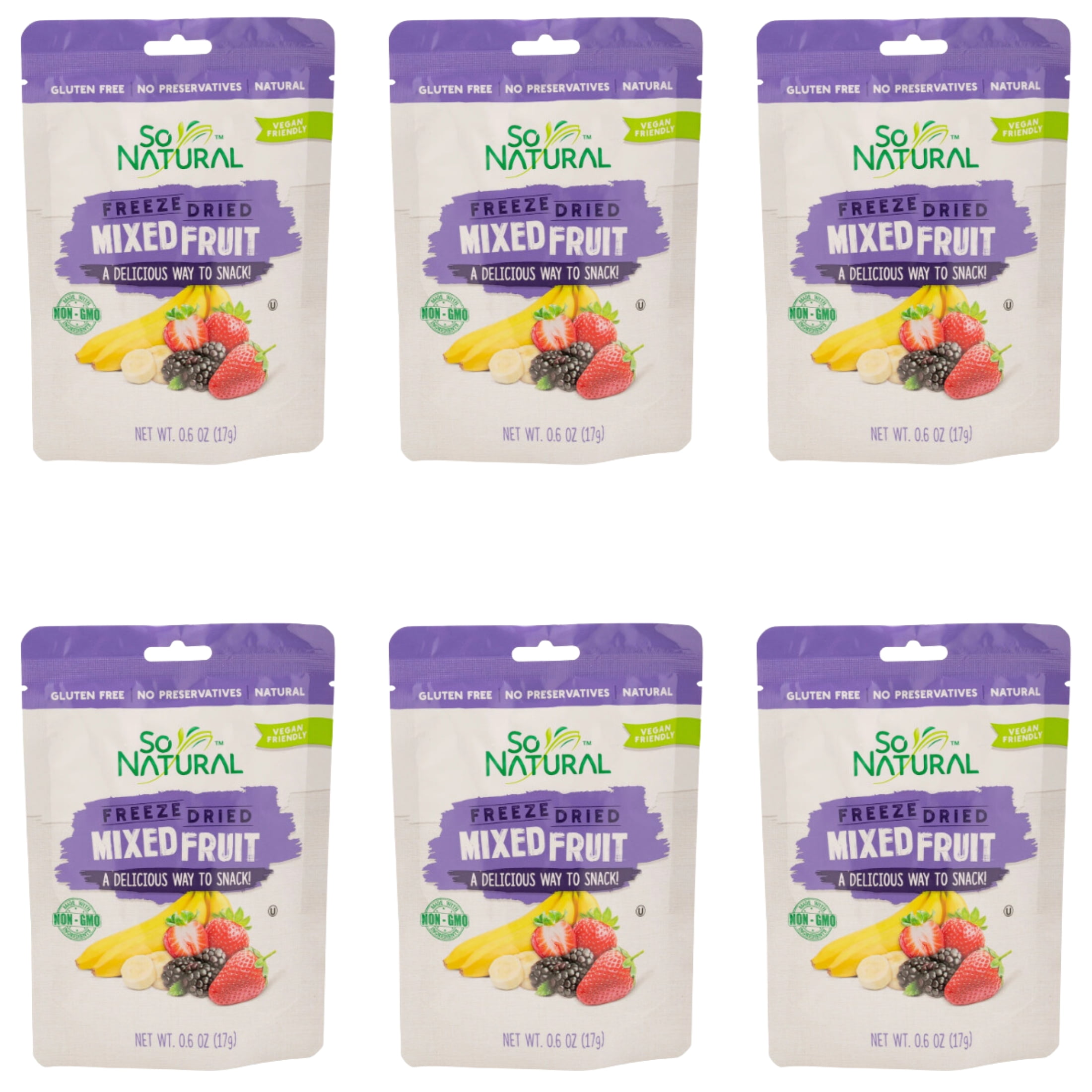 So Natural Freeze Dried Mixed Fruit, 0.6oz Pack of 6, Healthy