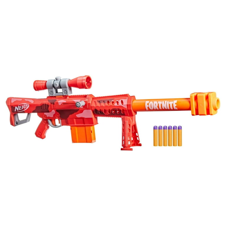 Nerf Fortnite Heavy SR Dart Blaster with Scope, 6 Mega Darts Kids