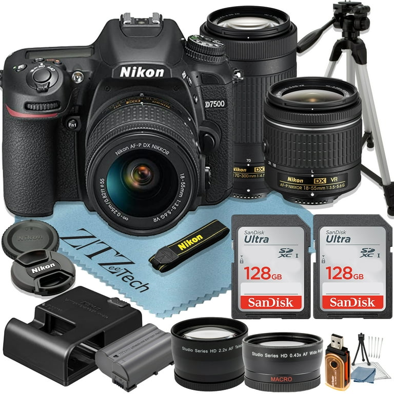 Nikon D7500 DSLR, 18-55mm & 70-300mm Lens, 2x 128GB Cards, Tripod