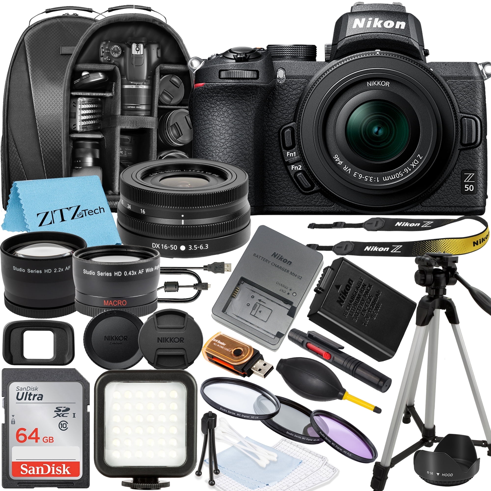 Nikon Z50 Kit: Mirrorless Camera, NIKKOR 16-50mm VR Lens, 64GB