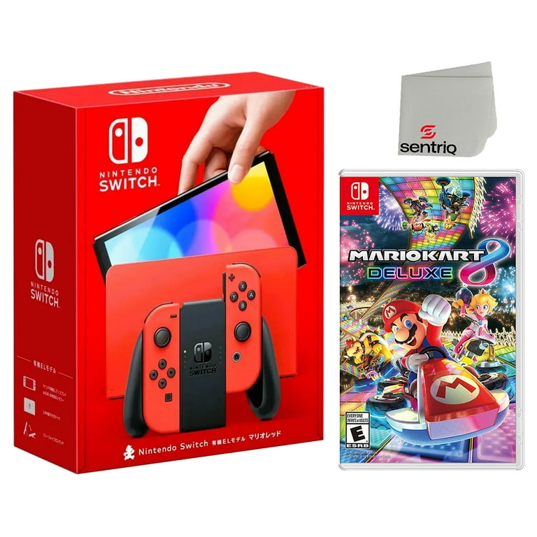Nintendo Switch OLED Red + Mario Kart 8, Console Package + Sentriq