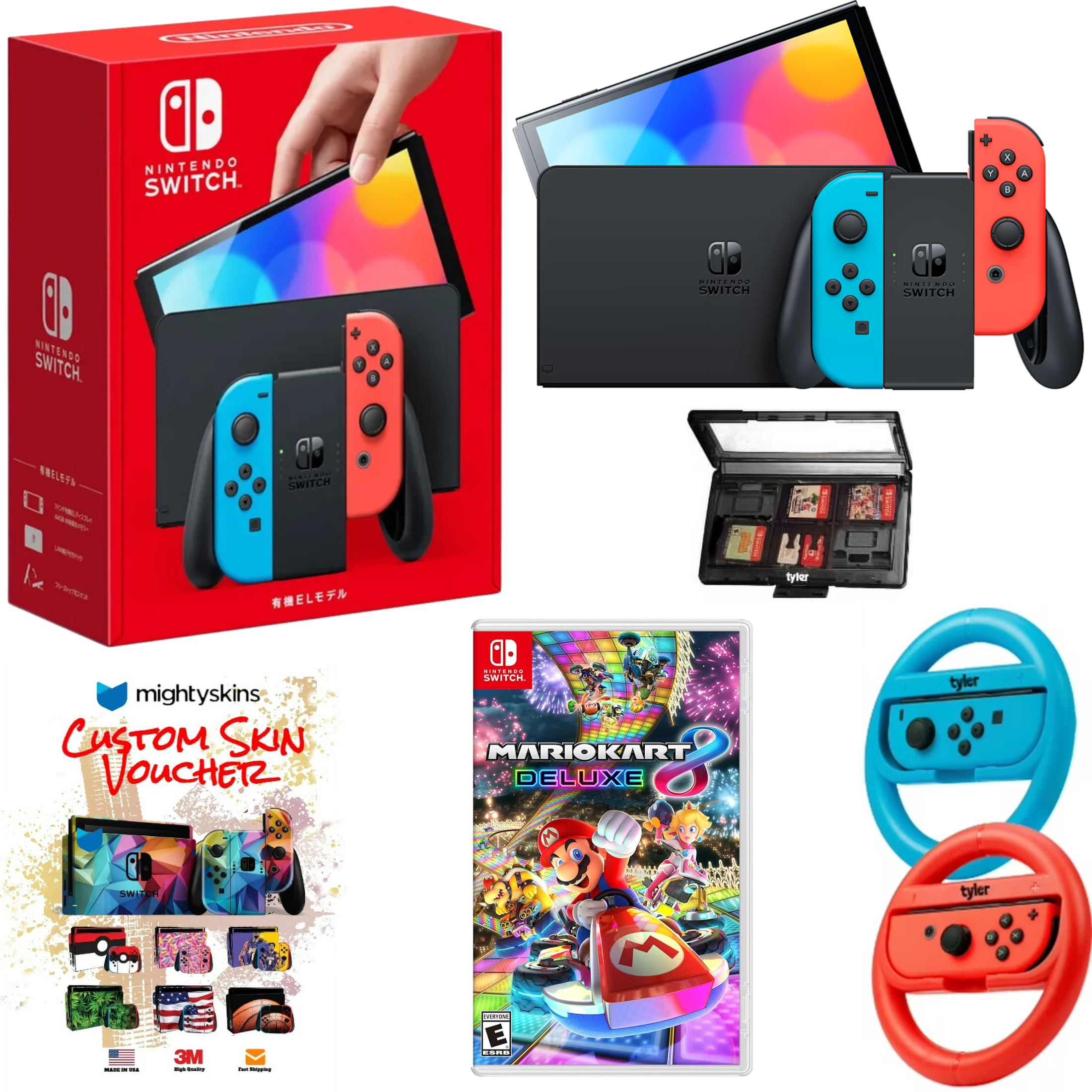Nintendo Switch OLED, Neon Red & Blue Joy-Con, Mario Kart 8