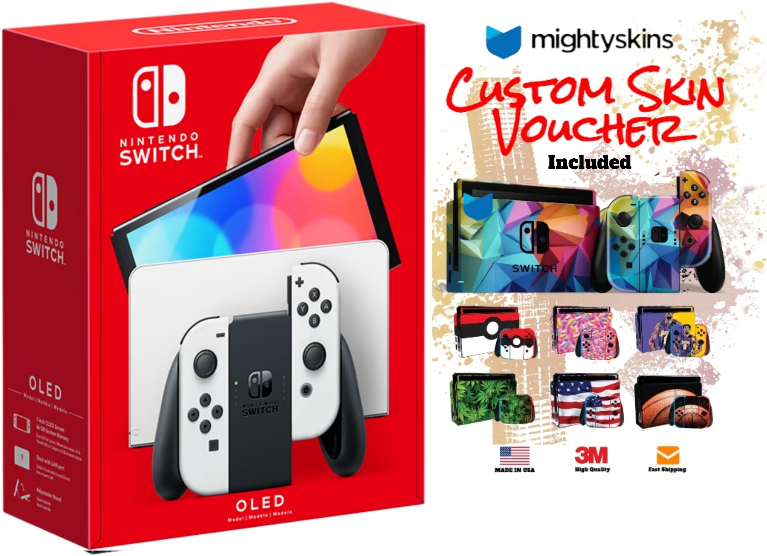Nintendo Switch OLED White Edition with Joy-Con, MightySkins