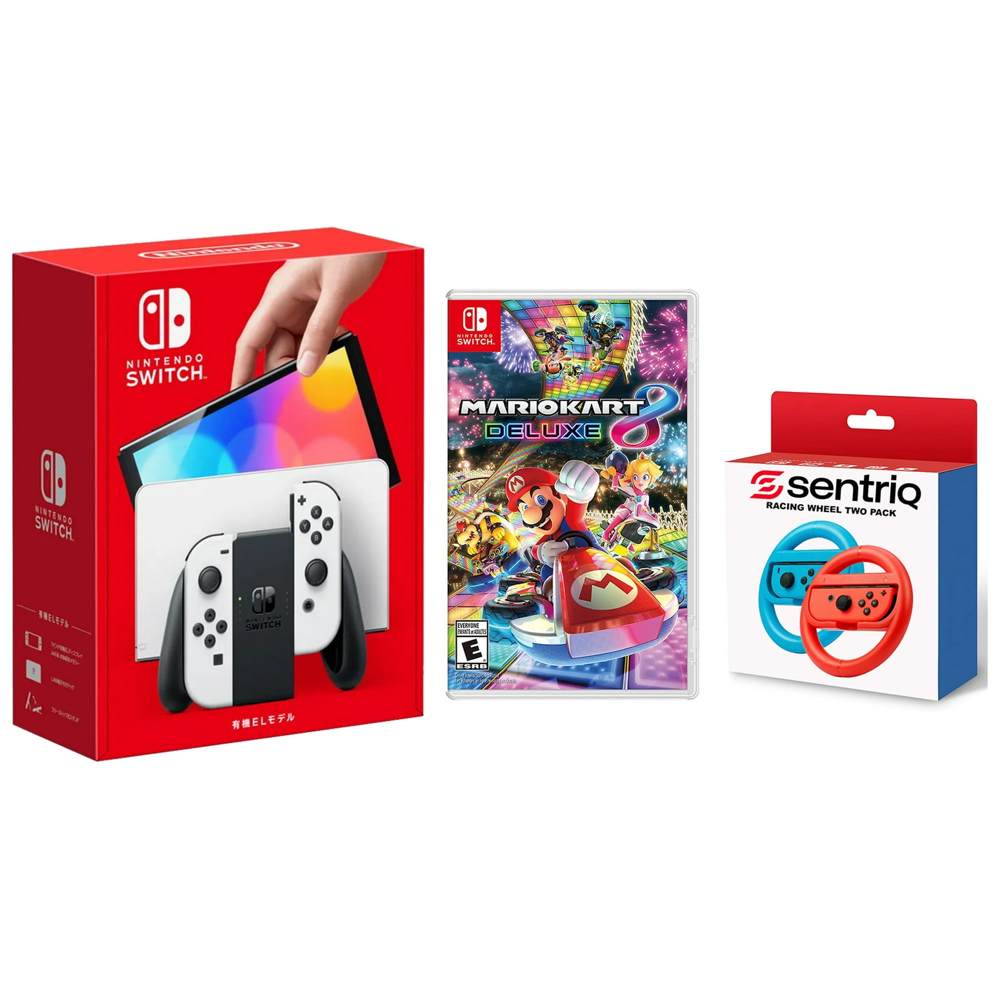 Nintendo Switch OLED White, Mario Kart 8, Sentriq Wheel - Japan