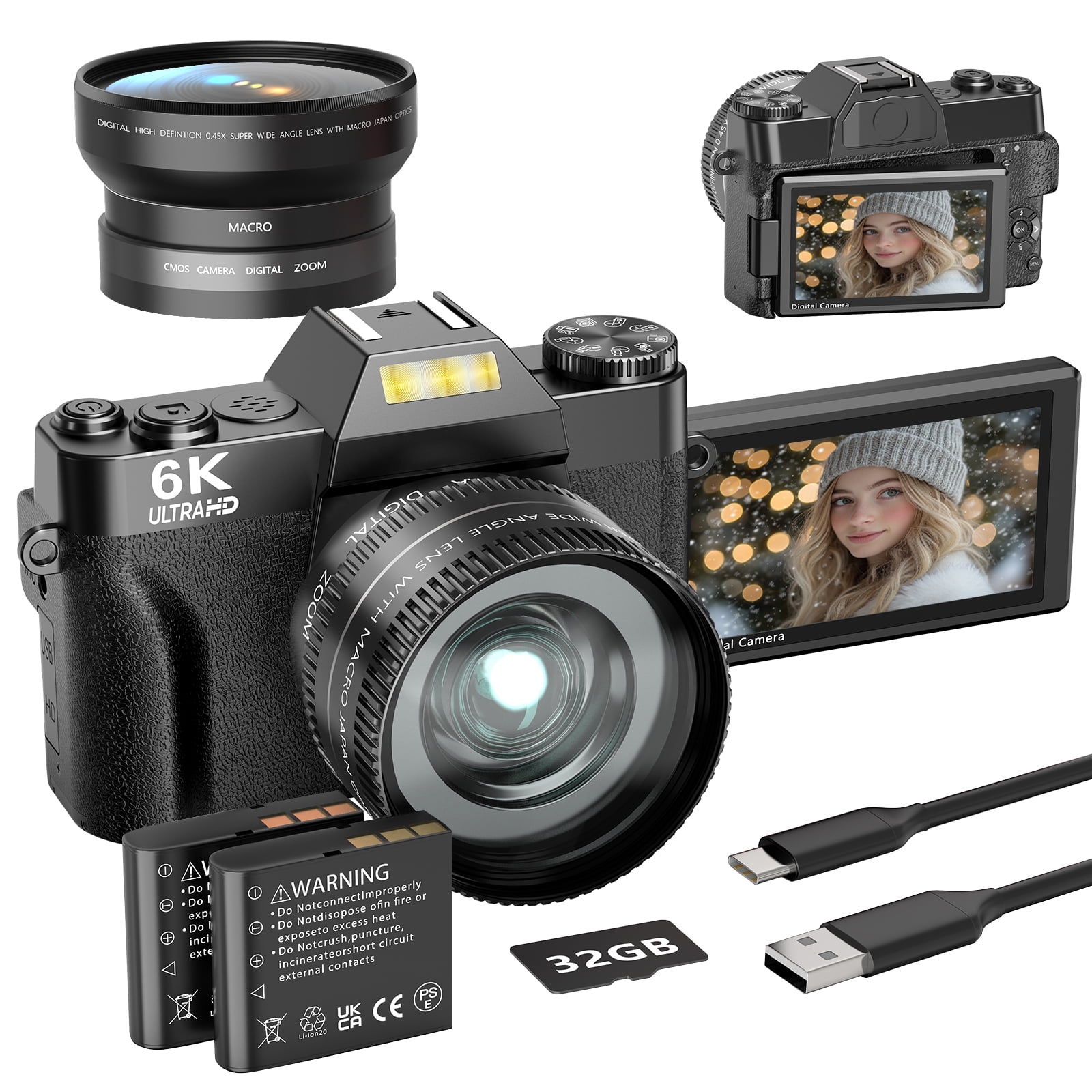 Saneen Digital Camera 6K 64MP Wifi Vlogging Cameras for YouTube 3