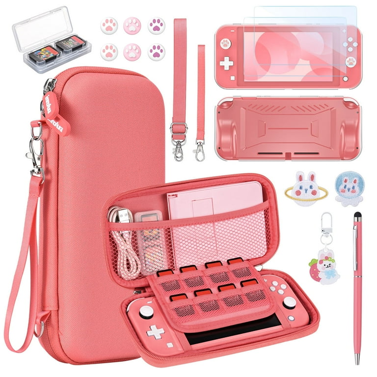DEPTHOT Switch Lite Accessories Bundle 17 in 1 Pink Travel Case