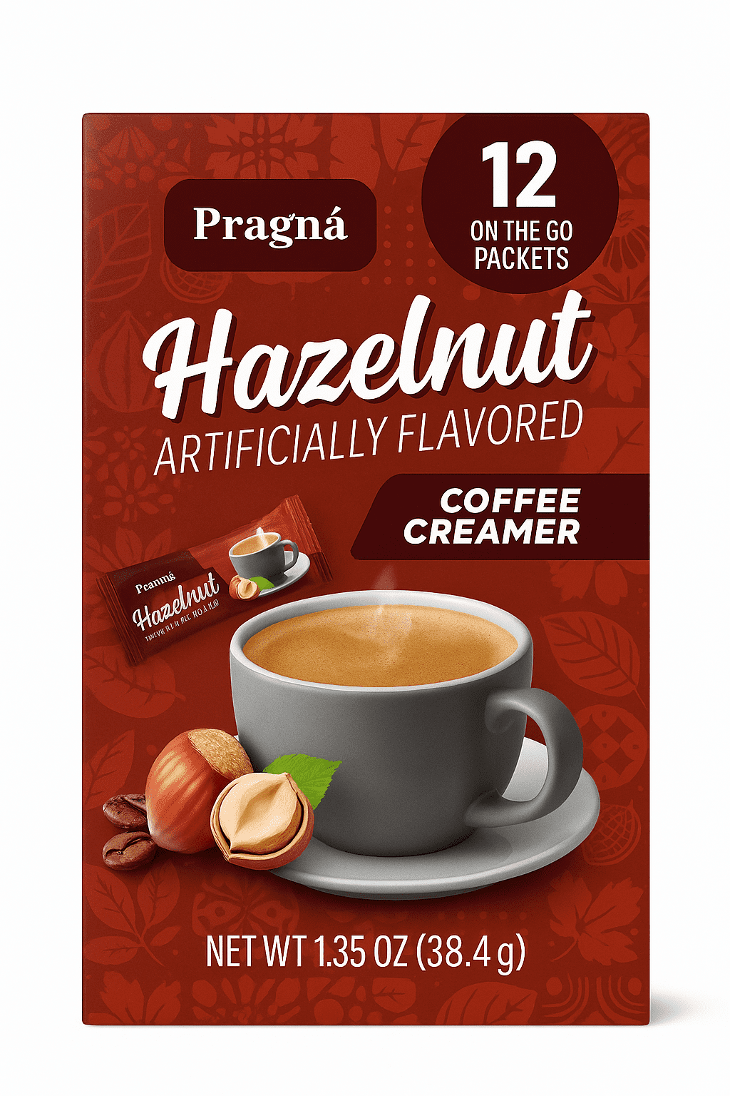 Pragna Sugar Free, Hazelnut Coffee Creamer, 12 On-The-Go Packets