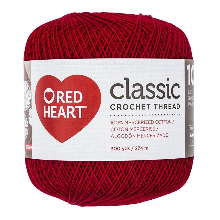 Red Heart Cotton Yarn, Classic Red, Size 10, 300 Yards, Mercerized