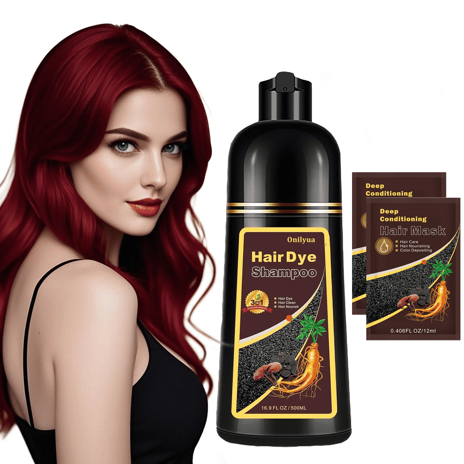iemokoda Hair Dye Shampoo 3 in 1, Herbal Gray Coverage Shampoo