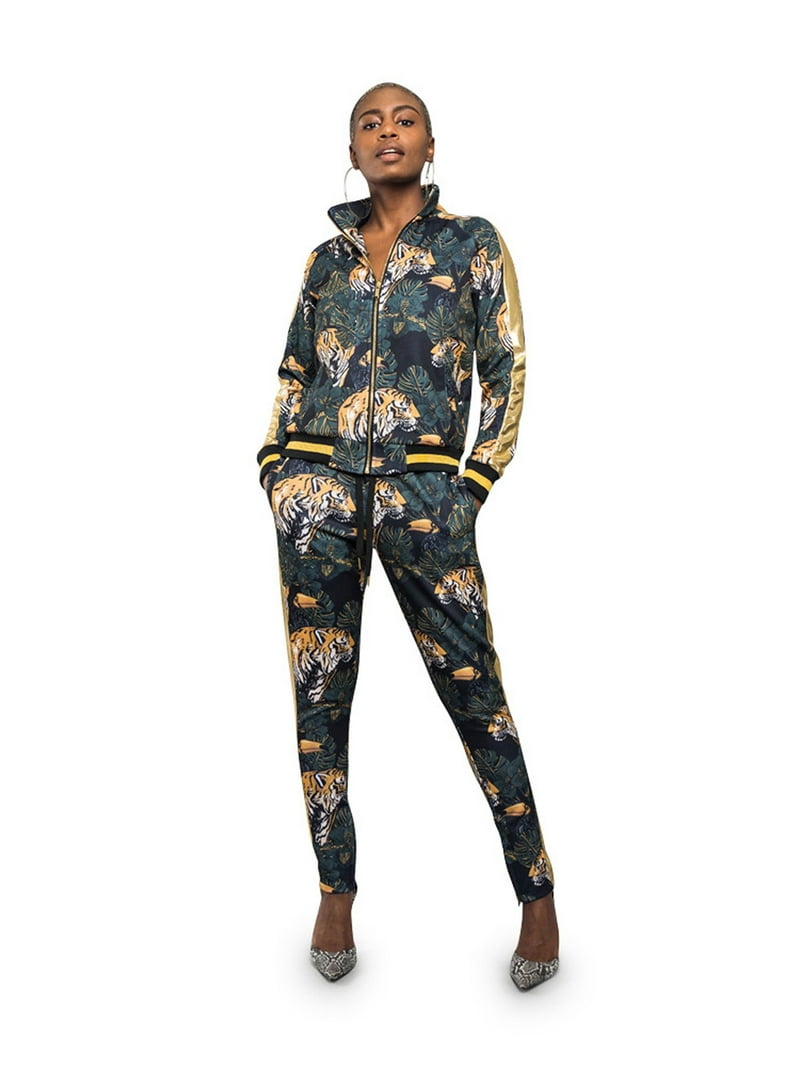 Victorious Women's 2 Piece Jungle Floral Tiger Tracksuit Set