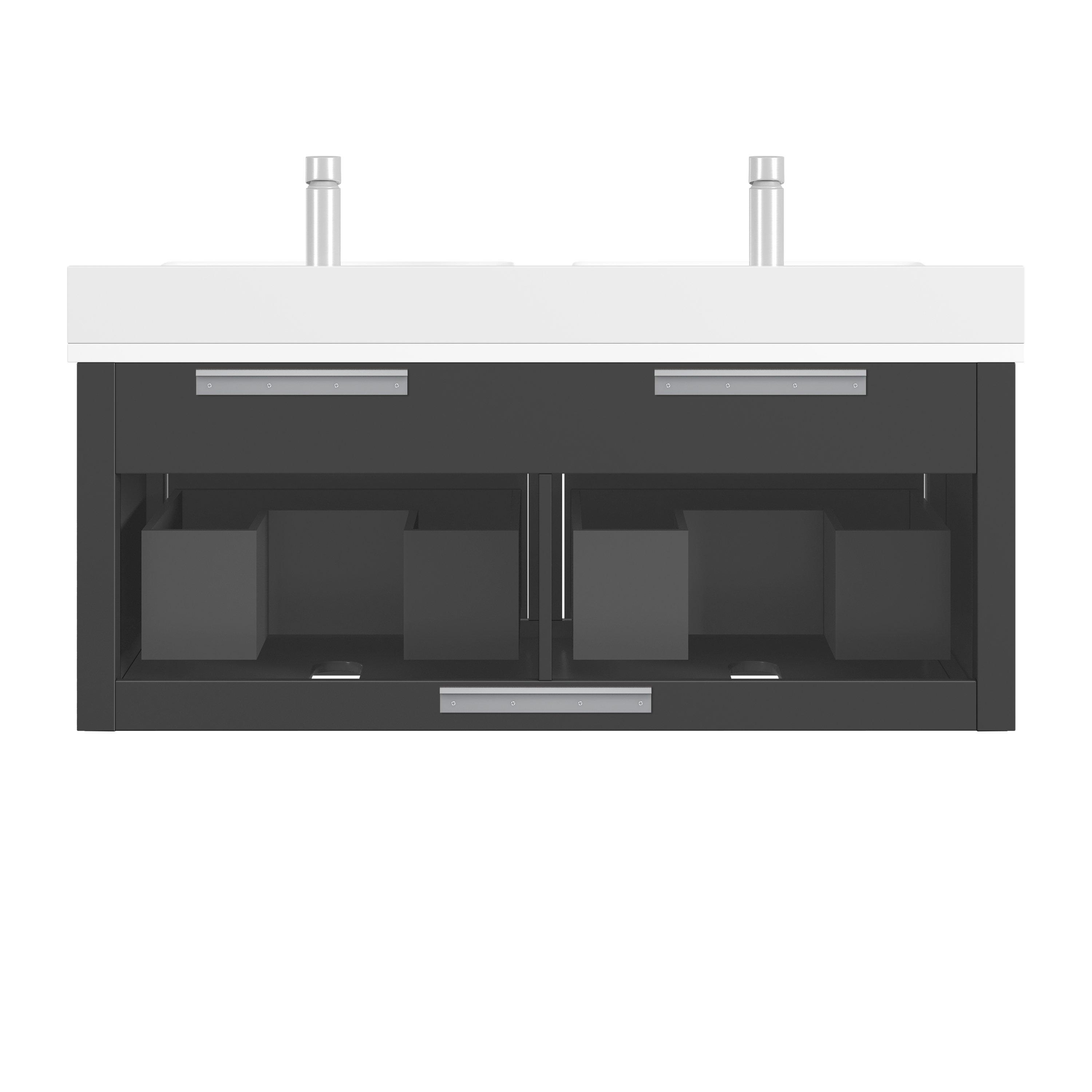 Maya 49 in. Black Vanity with Engineered Stone Top | Floor and Decor