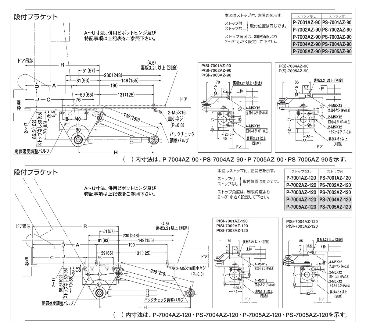 P-7002AZ-90 / P-7002AZ-120（段付きブラケット）｜開き角度制限付き