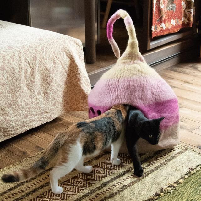 送料無料】 ネパールフェルトのしっぽ付きキャットハウス 猫ハウス