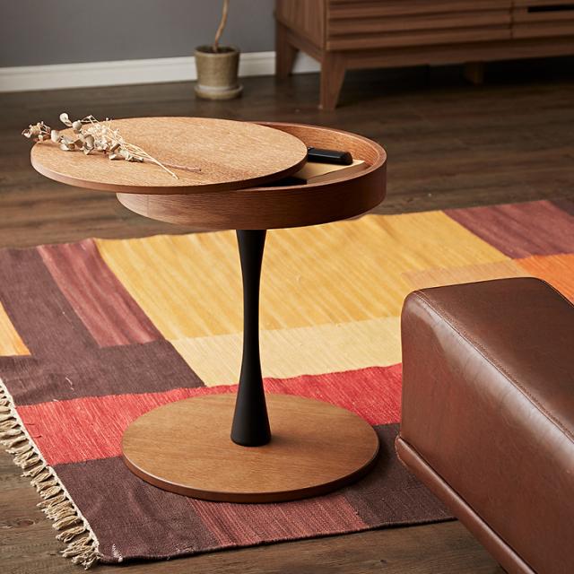 オーク材使用 サイドテーブル 円形 直径40cm 木製 天板下収納 ナイト