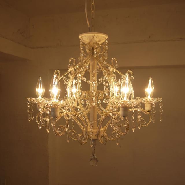 シャンデリア ジュエル ホワイト 明るい6灯♪ ジュエルホワイト