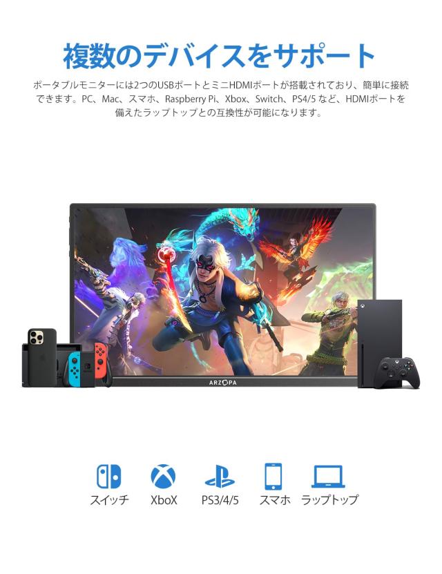 ARZOPA モバイルモニター 15.6インチ ポータブルモニター モバイル