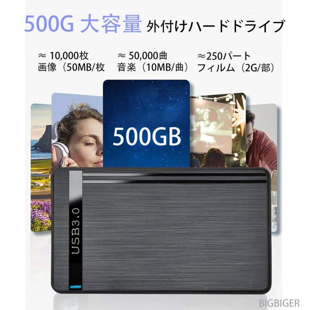 BIGBIGER 500G USB3.0 Type C HDD 2in1外付け ハードディスク 2.5